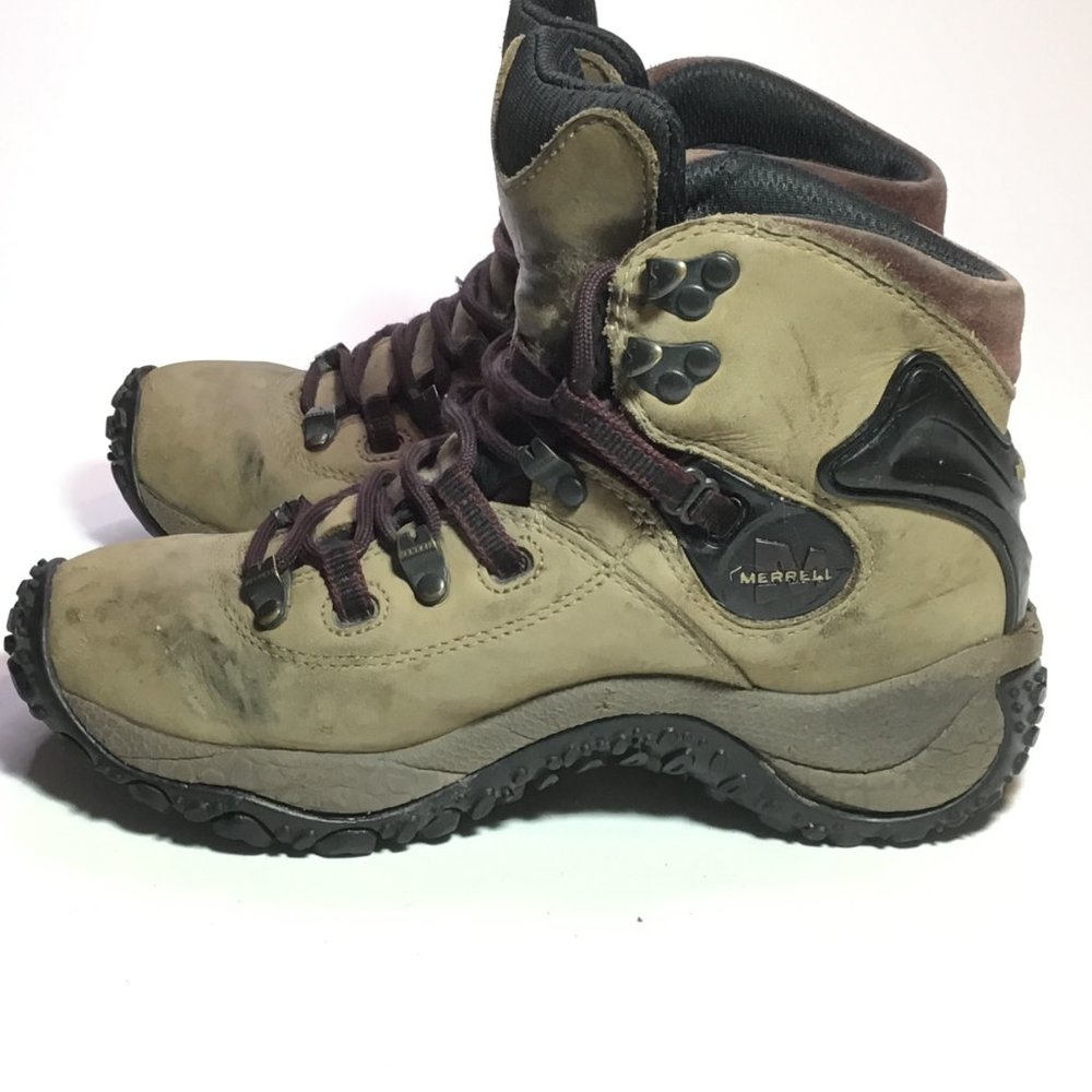 Merrell Woman s Leather 6 Hiking Boots Waterproof Brown Size 6 GUC - Picture 4 of 8
